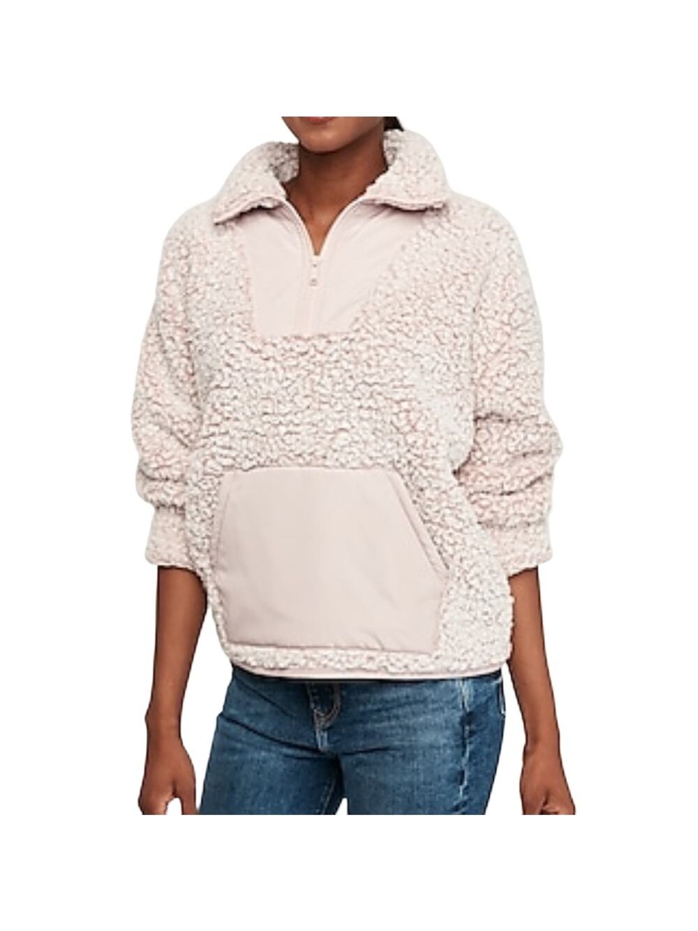 Express Dusty Rose Pink Sherpa Pullover Fleece Sweater Medium Cozycore